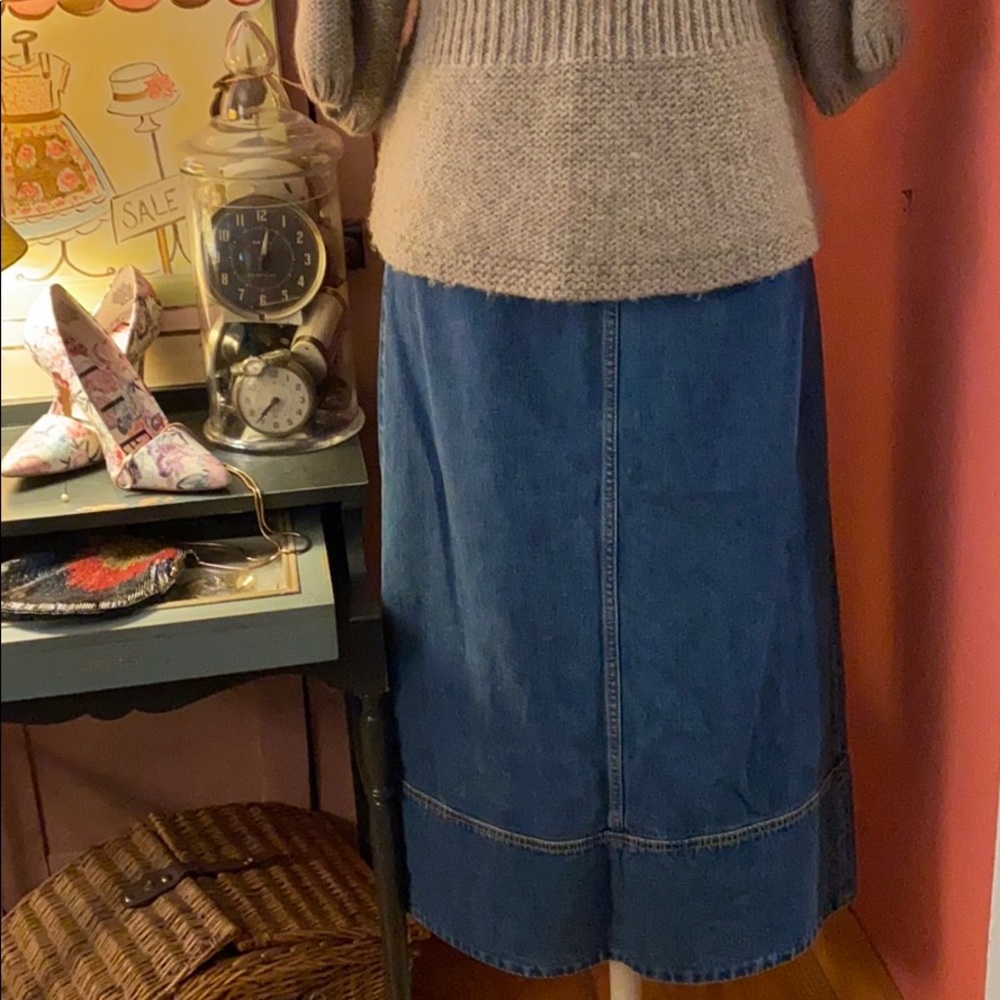 Free People Denim Midi Skirt Button Front Sz 12 - Picture 2 of 6